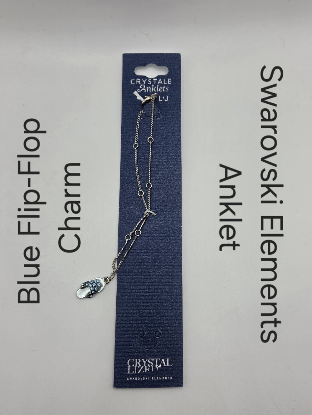 Crystal Anklet Swarovski Elements Blue Flip Flop Charm Silver Tone NWT